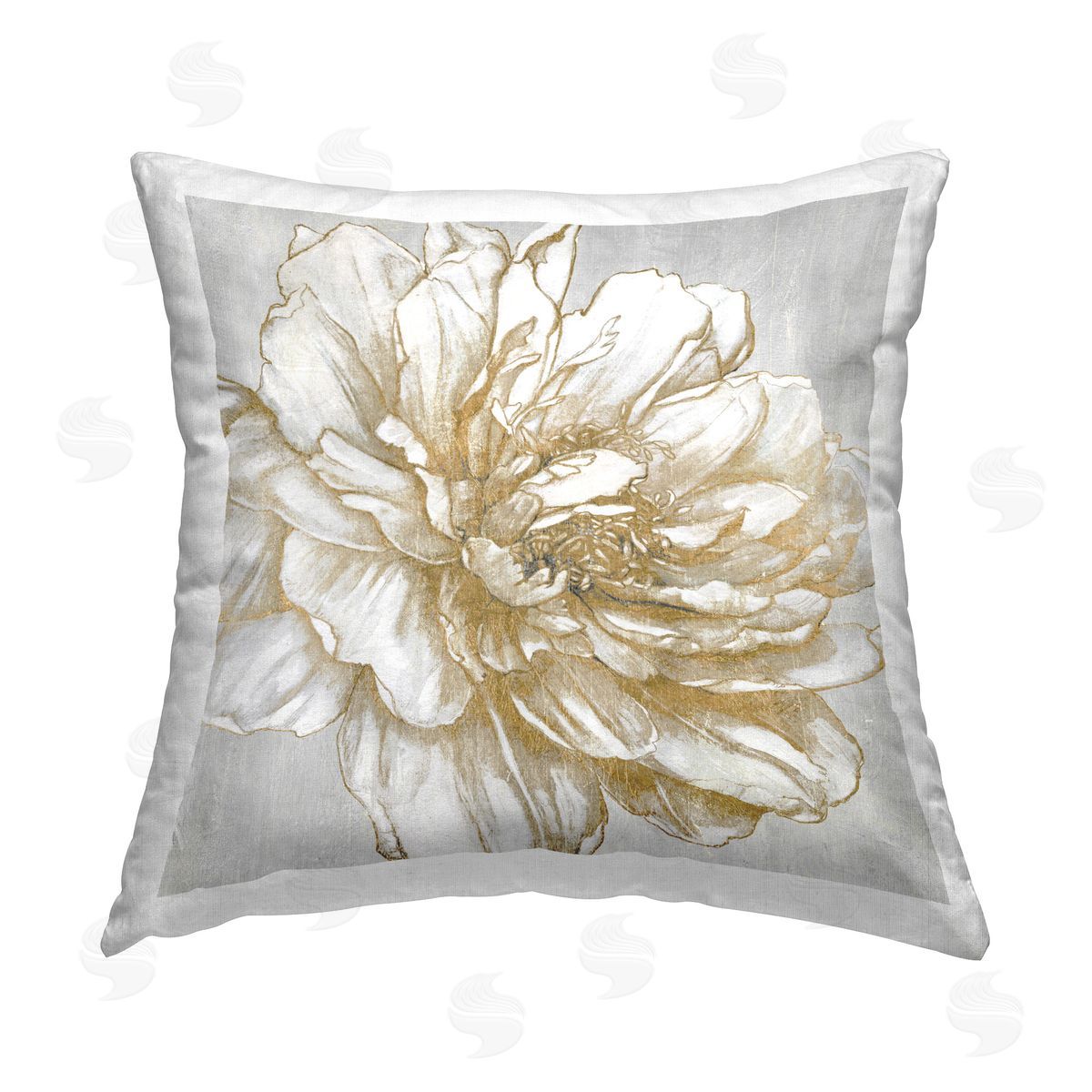 Carol Robinson Bright Peony Gold Outline Printed Plush Polyester Throw Pillow