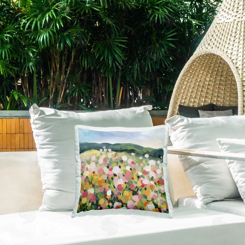 Carol Robinson Garden Party Meadow Outdoor Quick-Dry Polyester Printed Throw Pillow in Back Yard