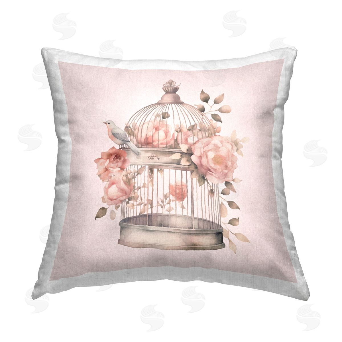 Andrea Haase Bird Cage with Rose Blooms Printed Plush Polyester Throw Pillow