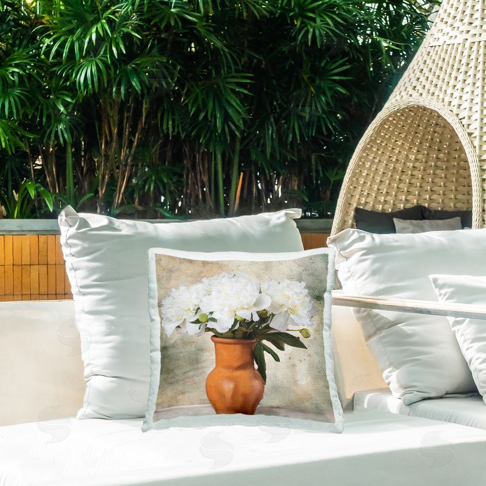 Kim Allen Rustic Terracotta Vase Outdoor Quick-Dry Polyester Printed Throw Pillow in Back Yard