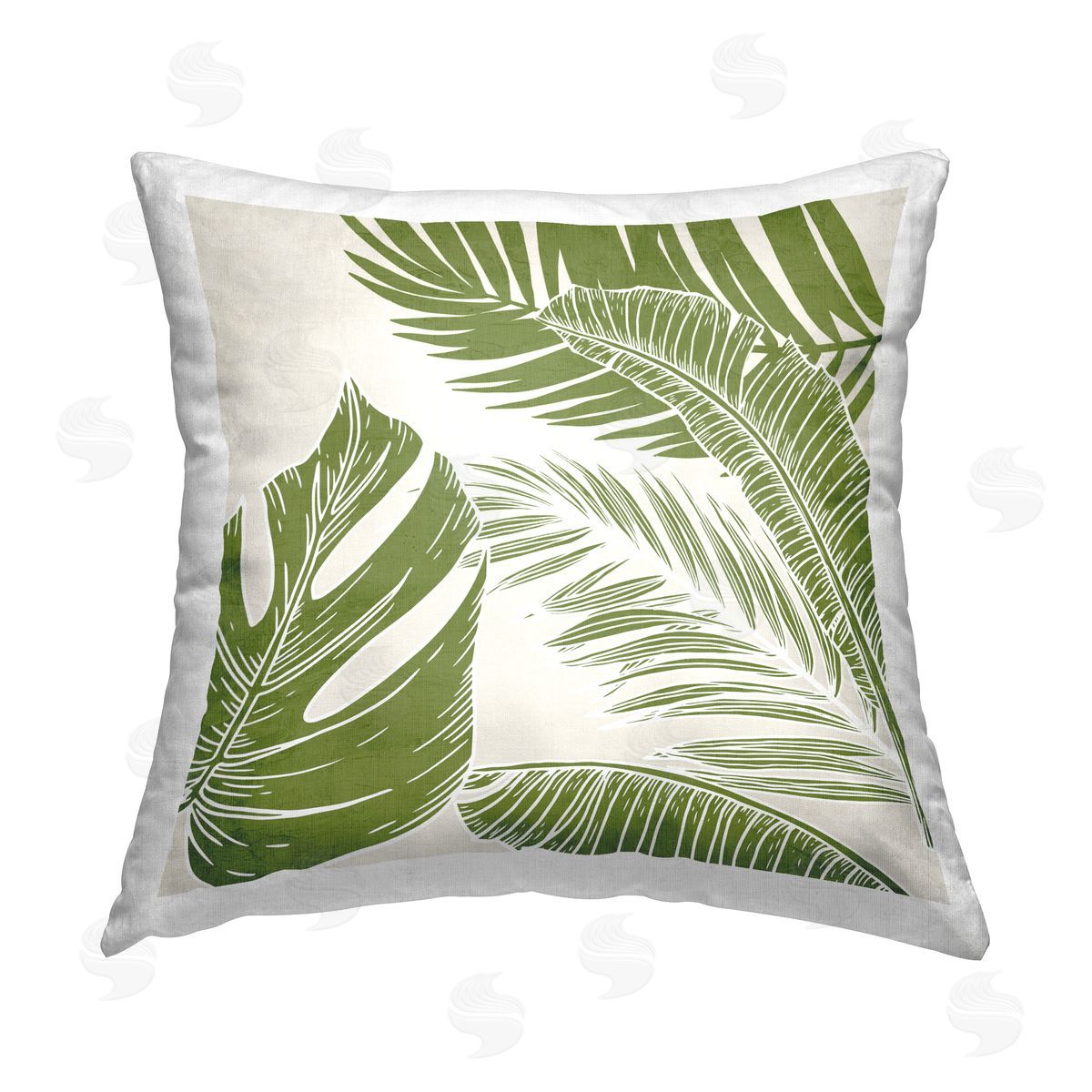 Kim Allen Green Overlapping Palms Printed Plush Polyester Throw Pillow