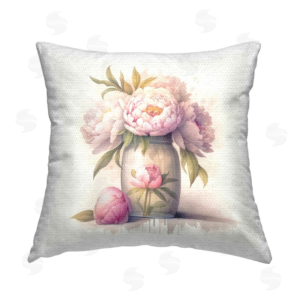 LSR Design Studio Soft Pink Peonies Outdoor Quick-Dry Polyester Printed Throw Pillow