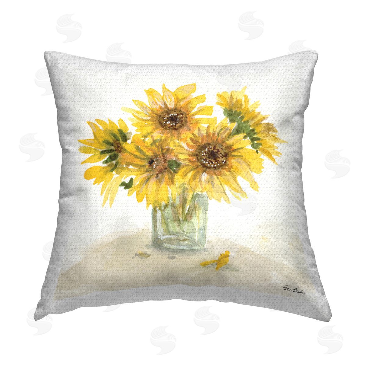 Patti Bishop Sunflower Jar Watercolor Outdoor Quick-Dry Polyester Printed Throw Pillow