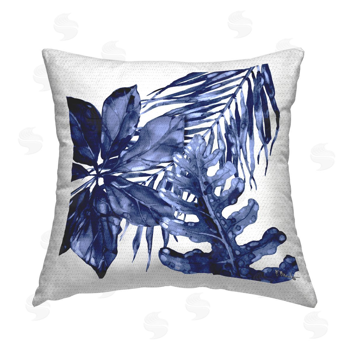 Paul Brent Blue Hued Plant Leaves Outdoor Quick-Dry Polyester Printed Throw Pillow