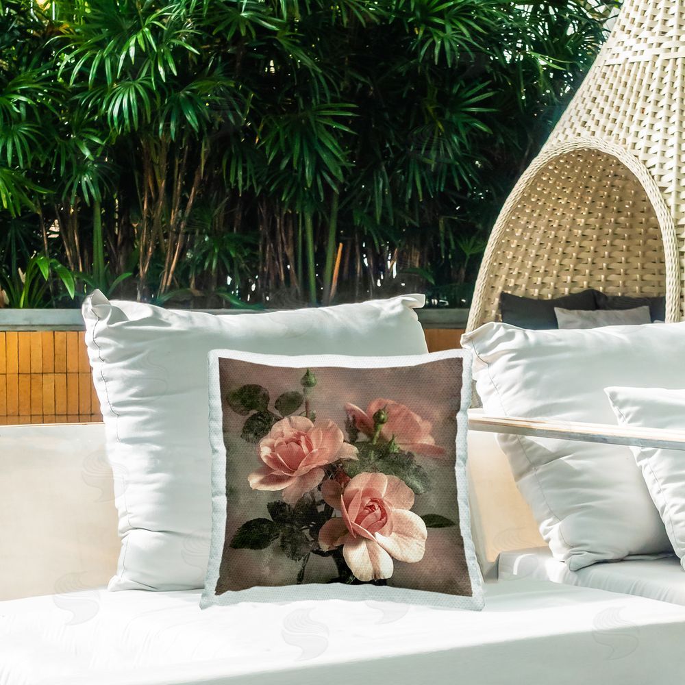 David Pollard Vintage Blush Petals Outdoor Quick-Dry Polyester Printed Throw Pillow in Back Yard