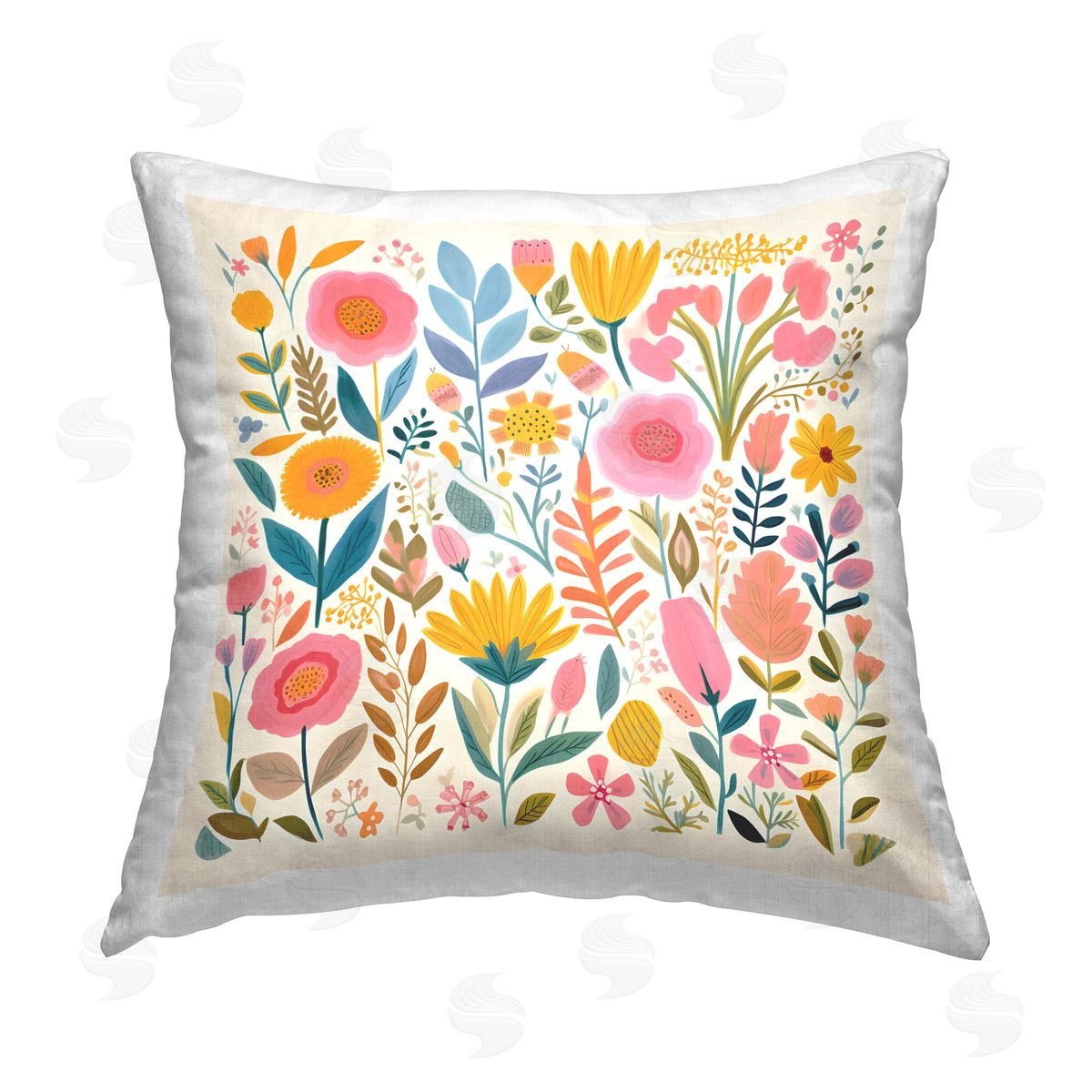 Petal Prints Design Cottage Florals Pattern Printed Plush Polyester Throw Pillow