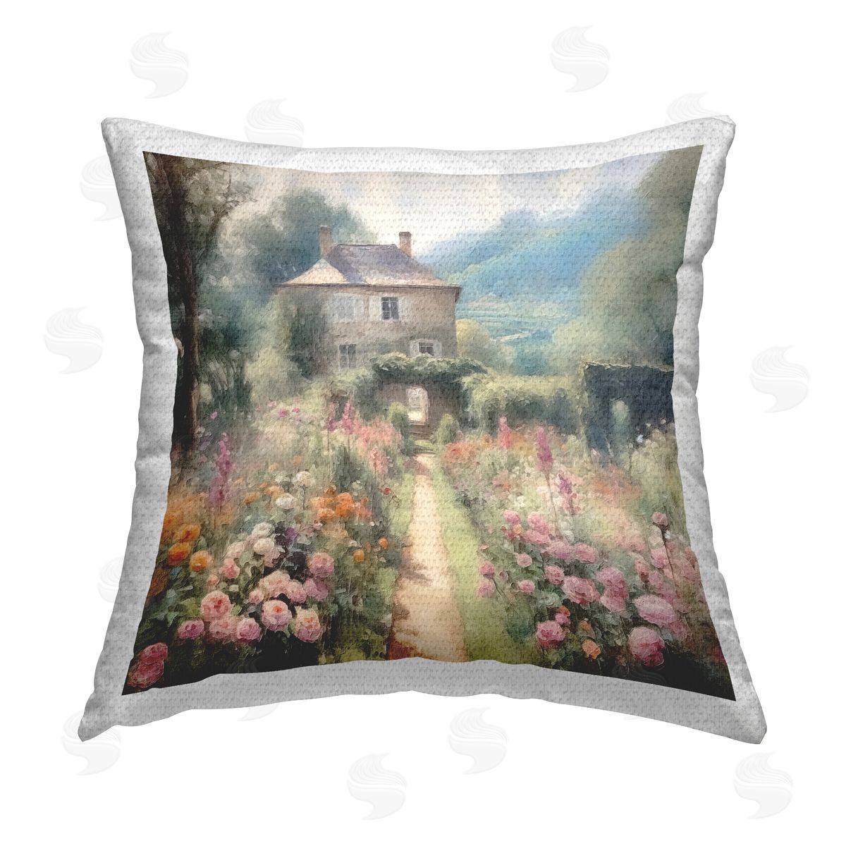 Riley B Blooming Cottage Path Outdoor Quick-Dry Polyester Printed Throw Pillow