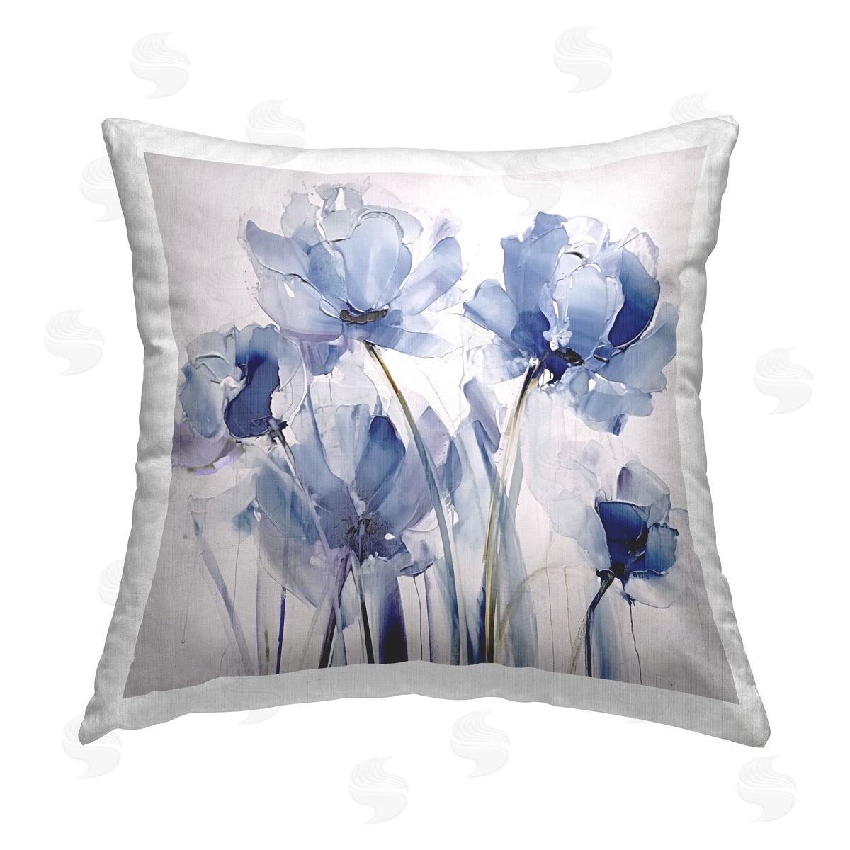 Sasha Abstract Blue Tulips Printed Plush Polyester Throw Pillow