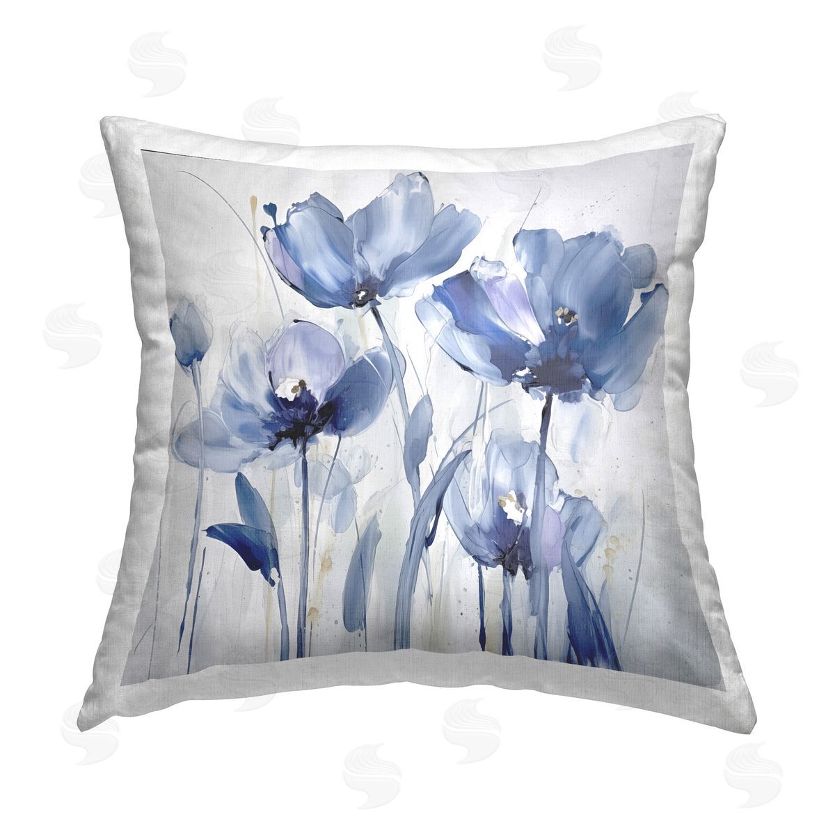 Sasha Blue Abstract Blooms Printed Plush Polyester Throw Pillow
