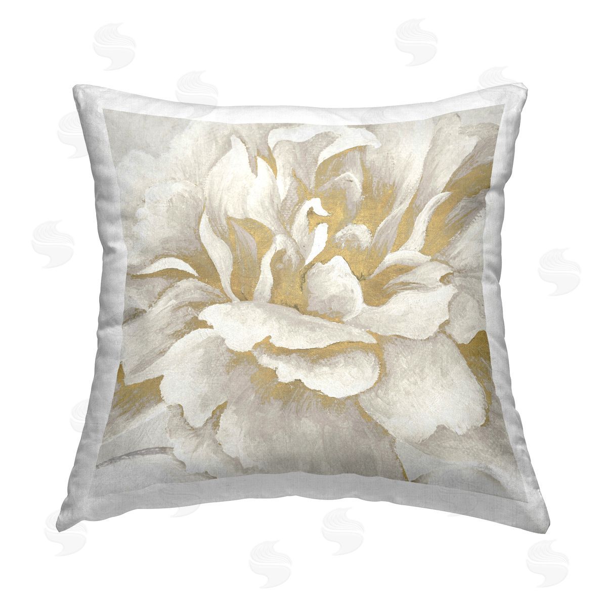 Elizabeth Medley Gold & White Flower Printed Plush Polyester Throw Pillow