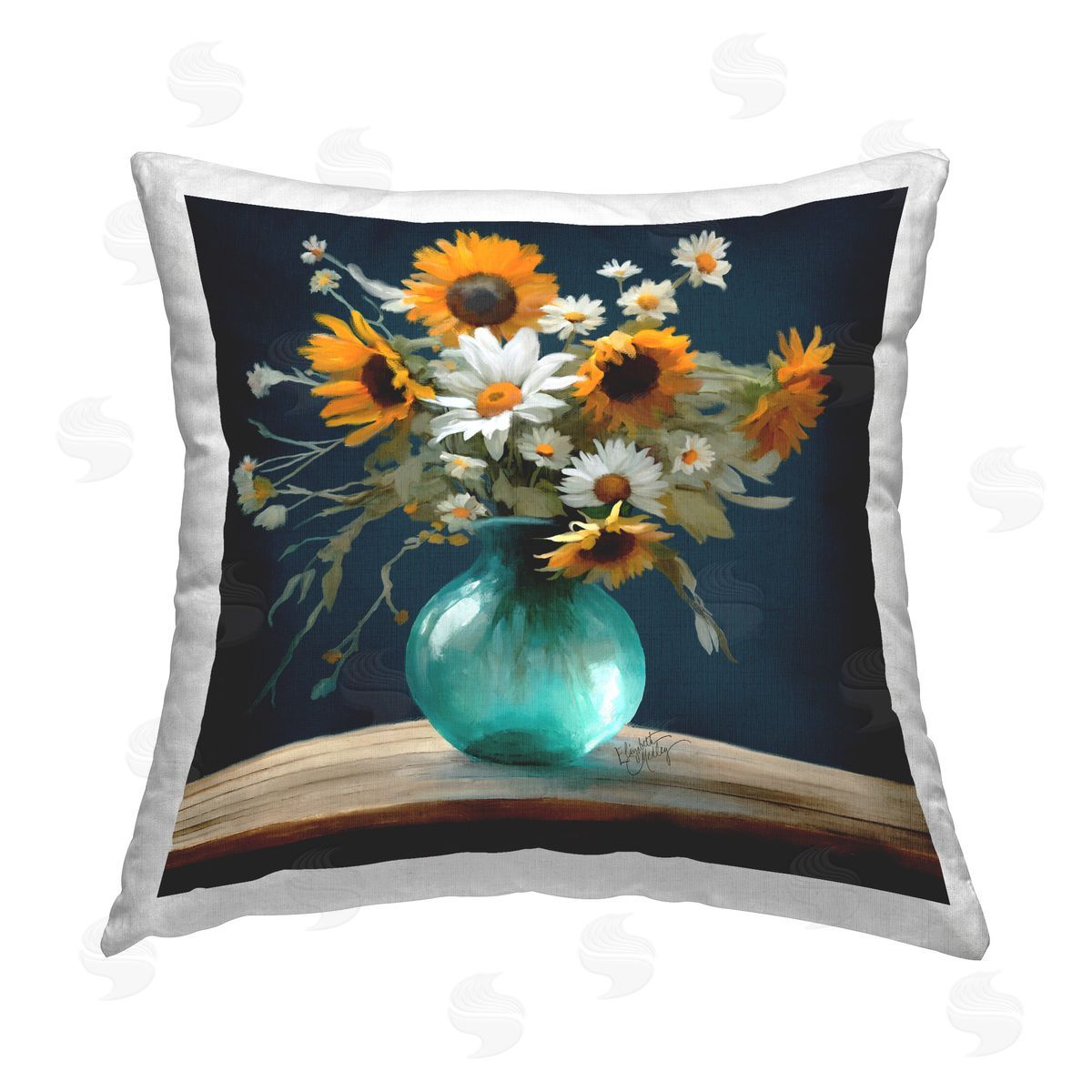 Elizabeth Medley Summer Sunflower Bouquet Printed Plush Polyester Throw Pillow