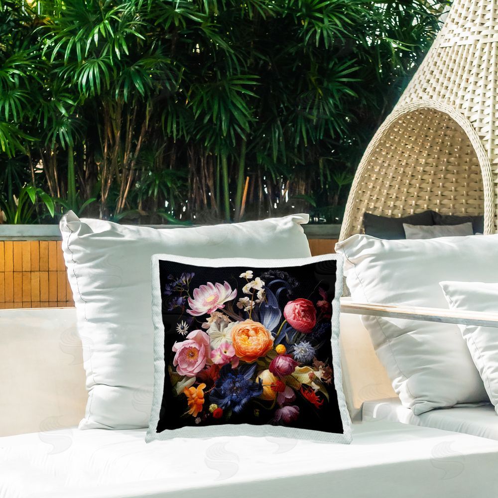 Lazar Studio Vintage Dark Bouquet Outdoor Quick-Dry Polyester Printed Throw Pillow in Back Yard