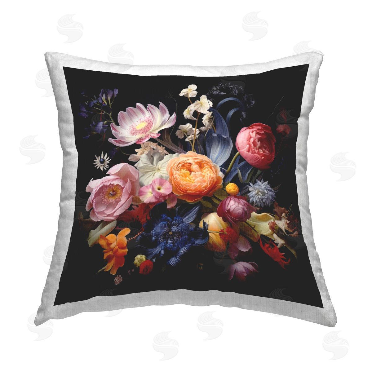Lazar Studio Vintage Dark Bouquet Printed Plush Polyester Throw Pillow
