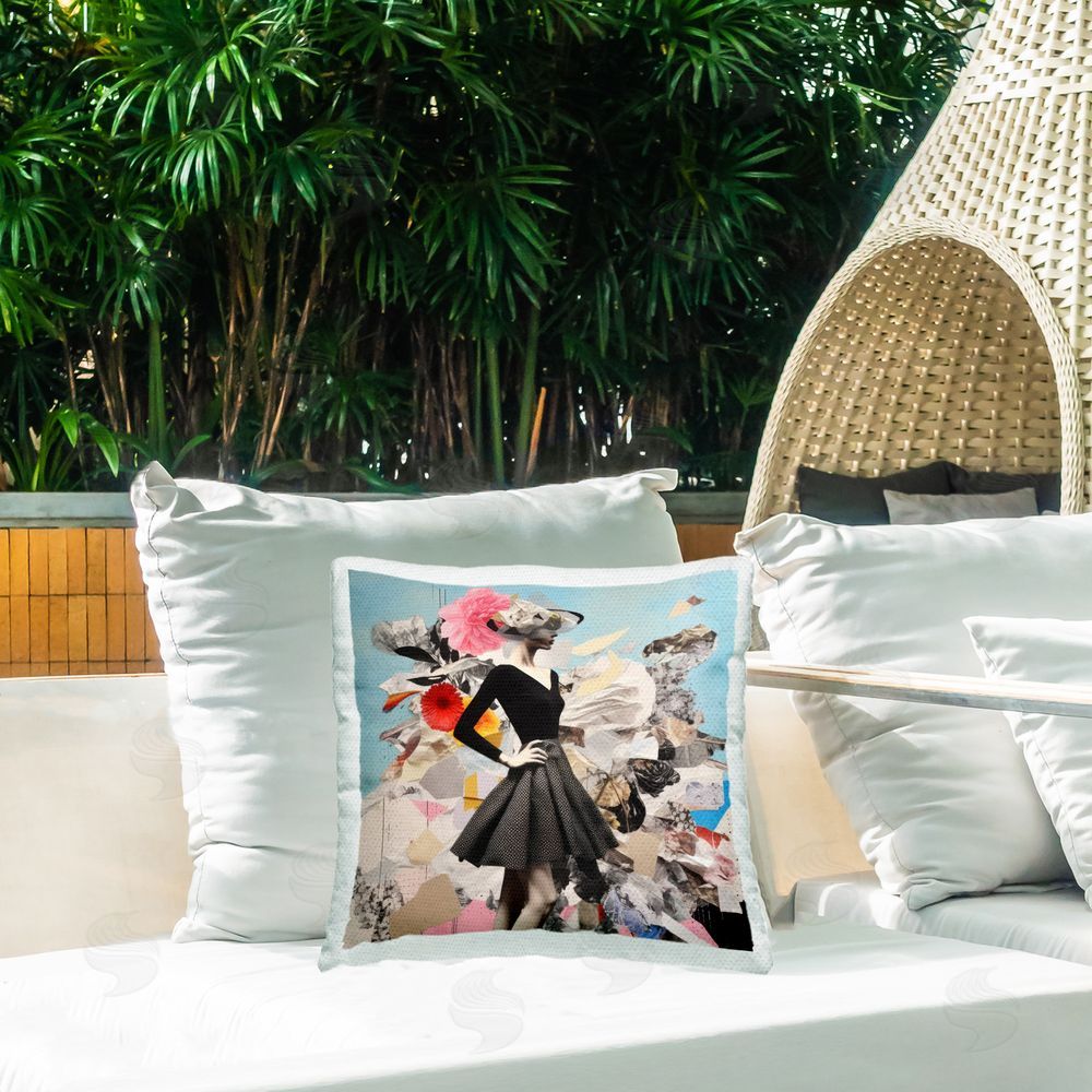 Irena Orlov Surreal Fashion Collage Outdoor Quick-Dry Polyester Printed Throw Pillow in Back Yard