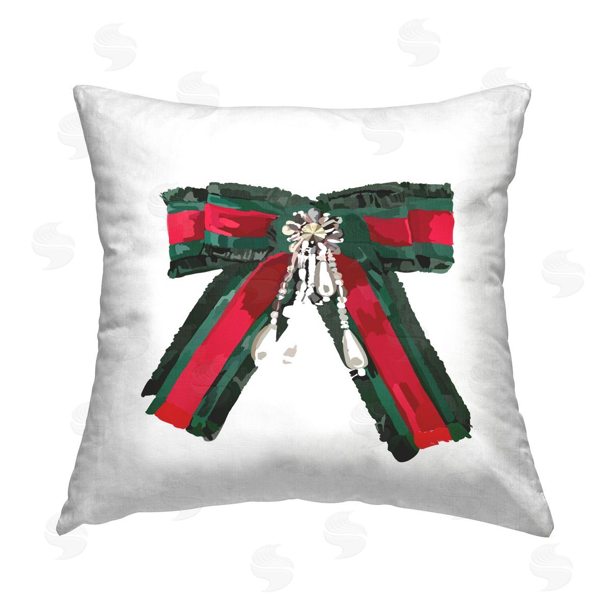 Amelia Noyes Green & Red Bow Printed Plush Polyester Throw Pillow