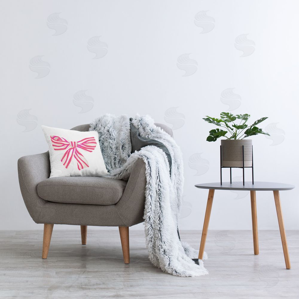 Amelia Noyes Pink Striped Bow Printed Plush Polyester Throw Pillow On Chair