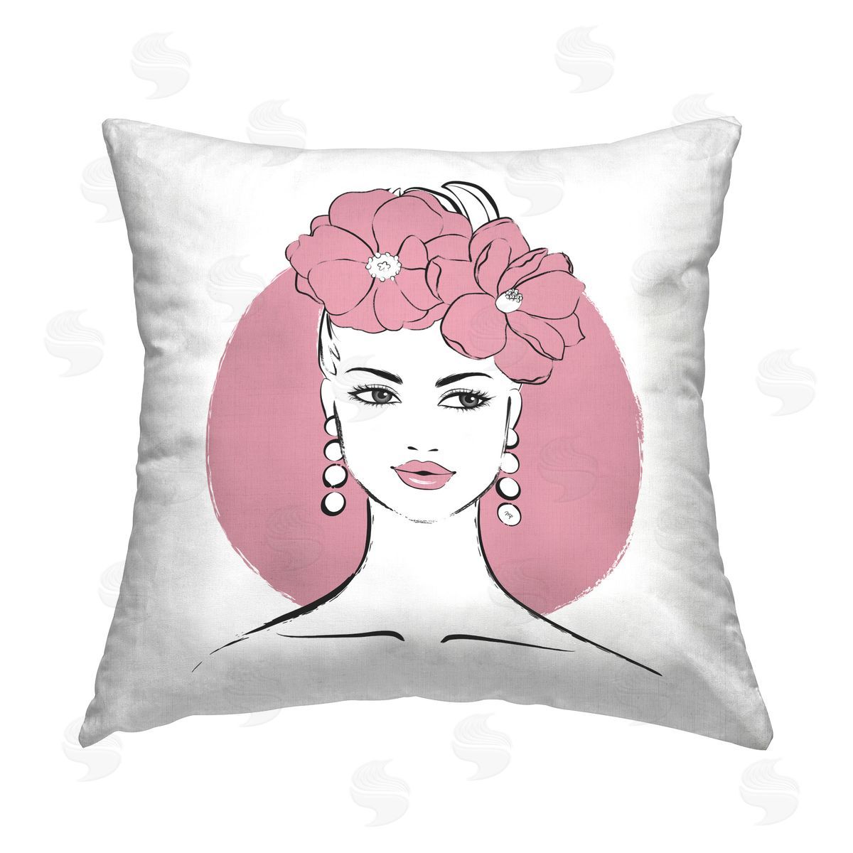 Martina Pavlova Pink Lady Portrait Printed Plush Polyester Throw Pillow
