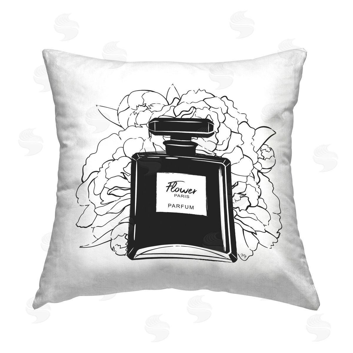 Martina Pavlova Black Perfume & Roses Printed Plush Polyester Throw Pillow