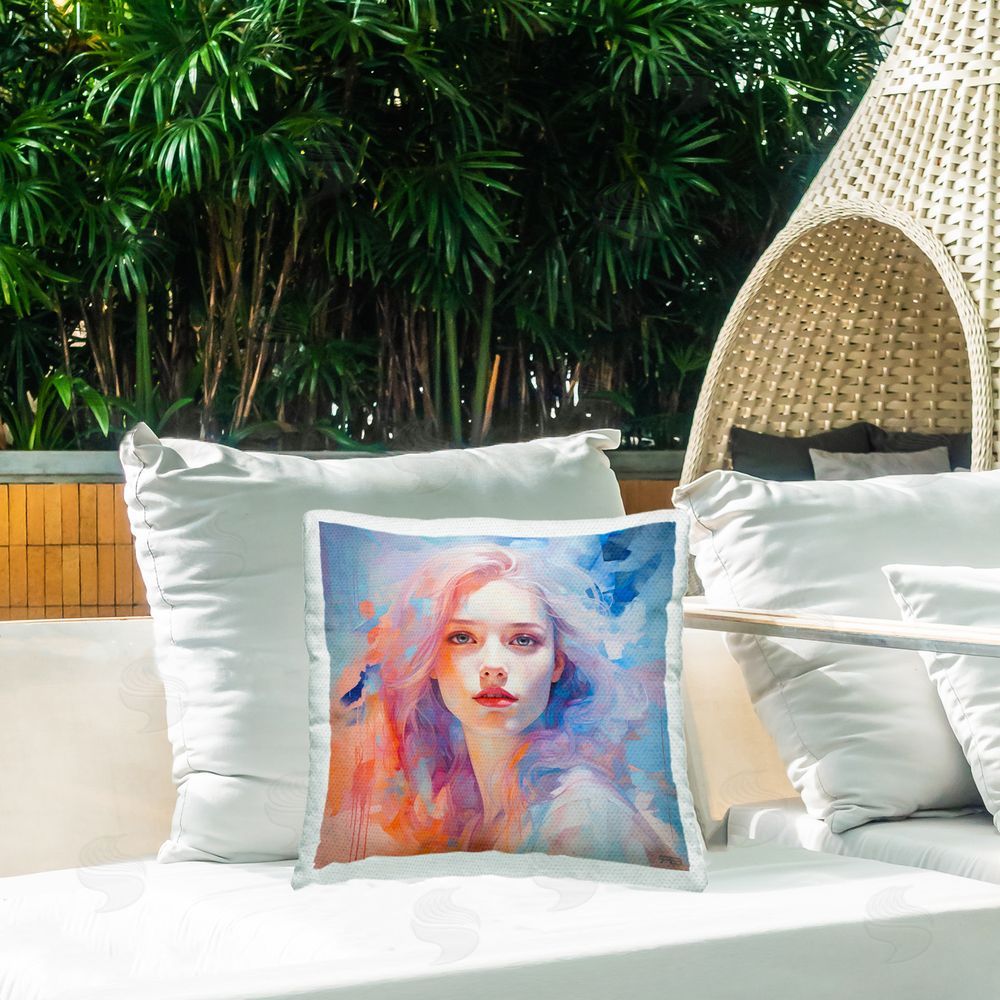 Roozbeh Bahramali Paint Drip Visage Outdoor Quick-Dry Polyester Printed Throw Pillow in Back Yard