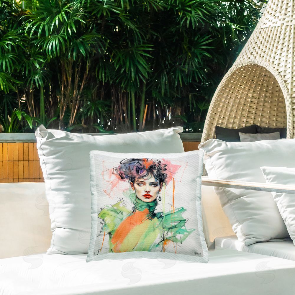 Roozbeh Bahramali Trendy Glam Portrait Outdoor Quick-Dry Polyester Printed Throw Pillow in Back Yard