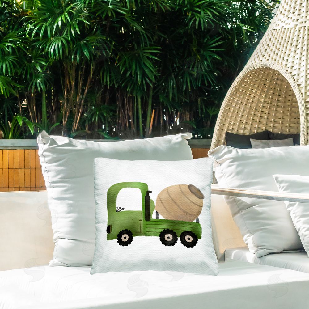 Elizabeth Medley Construction Truck Vehicle Outdoor Quick-Dry Polyester Printed Throw Pillow in Back Yard