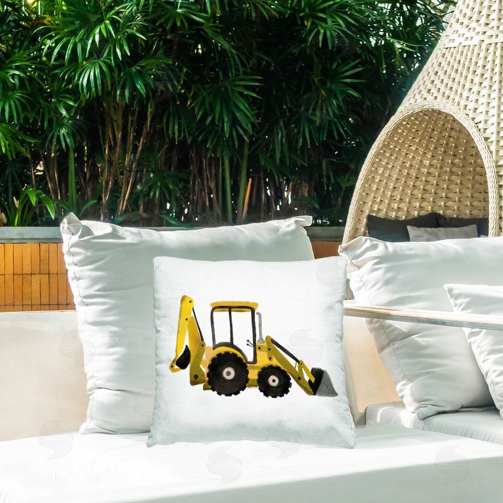 Elizabeth Medley Yellow Simple Bulldozer Outdoor Quick-Dry Polyester Printed Throw Pillow in Back Yard