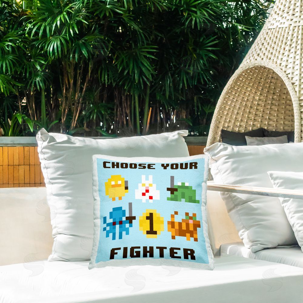 June Erica Vess Choose Your Fighter Outdoor Quick-Dry Polyester Printed Throw Pillow in Back Yard
