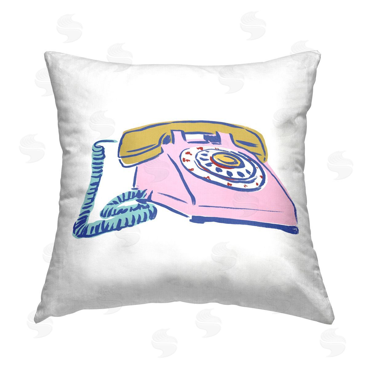 June Erica Vess Retro Rotary Telephone Printed Plush Polyester Throw Pillow