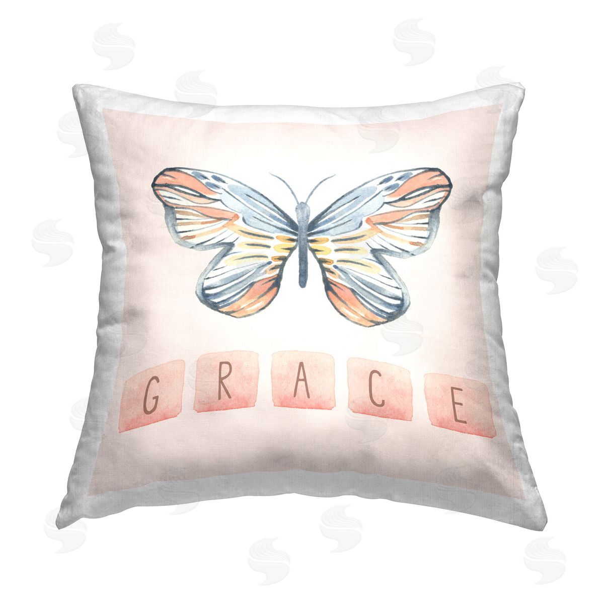 Blue Chair Blessing Grace with Butterfly Printed Plush Polyester Throw Pillow