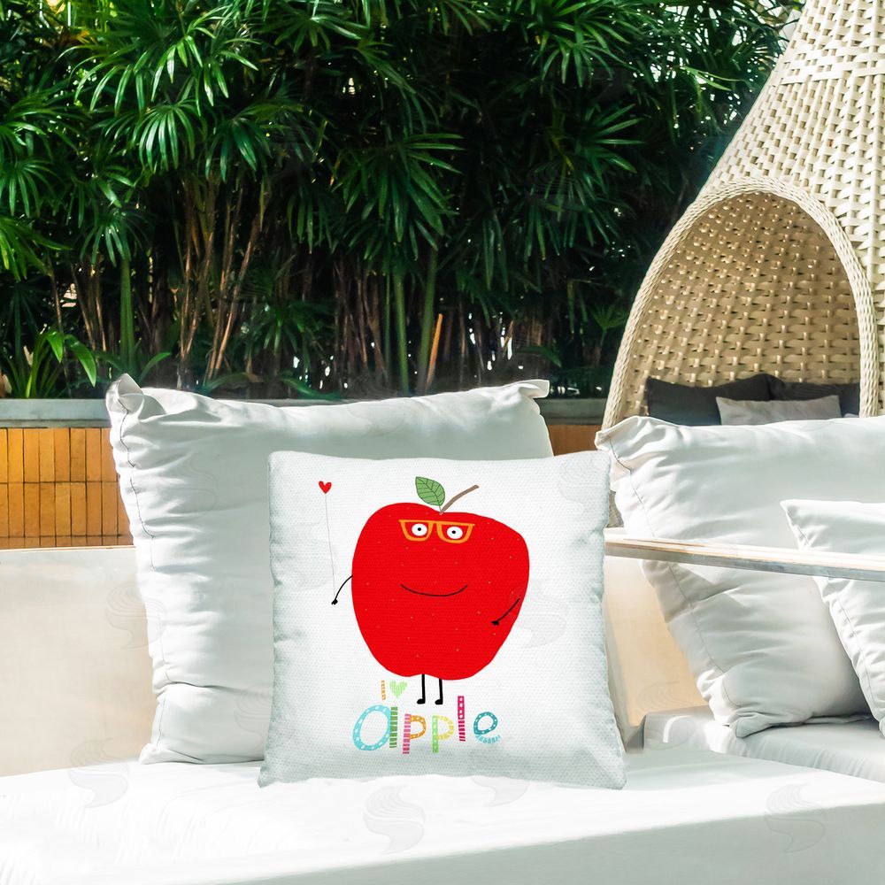 Carla Daly Fun Smiling Apple Outdoor Quick-Dry Polyester Printed Throw Pillow in Back Yard