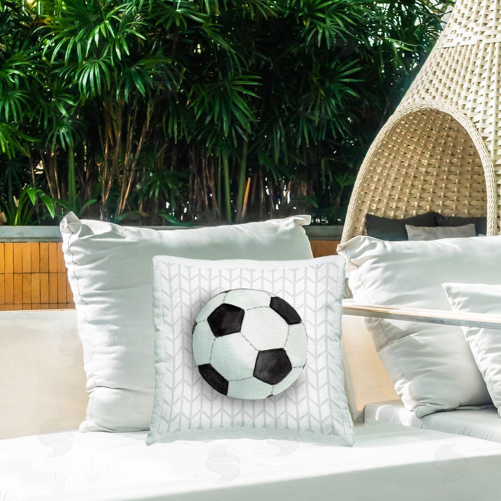 Sharon Kuplack Soccer Ball over Chevron Outdoor Quick-Dry Polyester Printed Throw Pillow in Back Yard