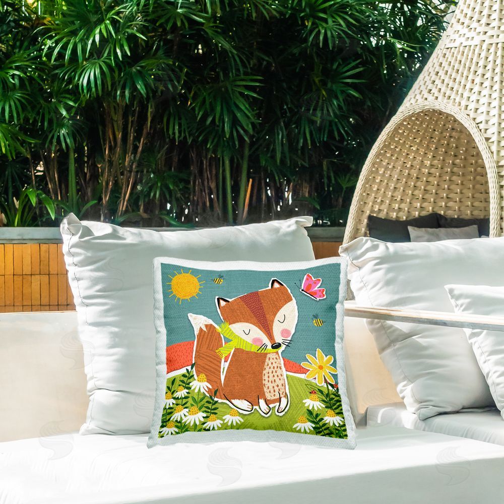 Tina Finn Whimsical Nature Fox Outdoor Quick-Dry Polyester Printed Throw Pillow in Back Yard