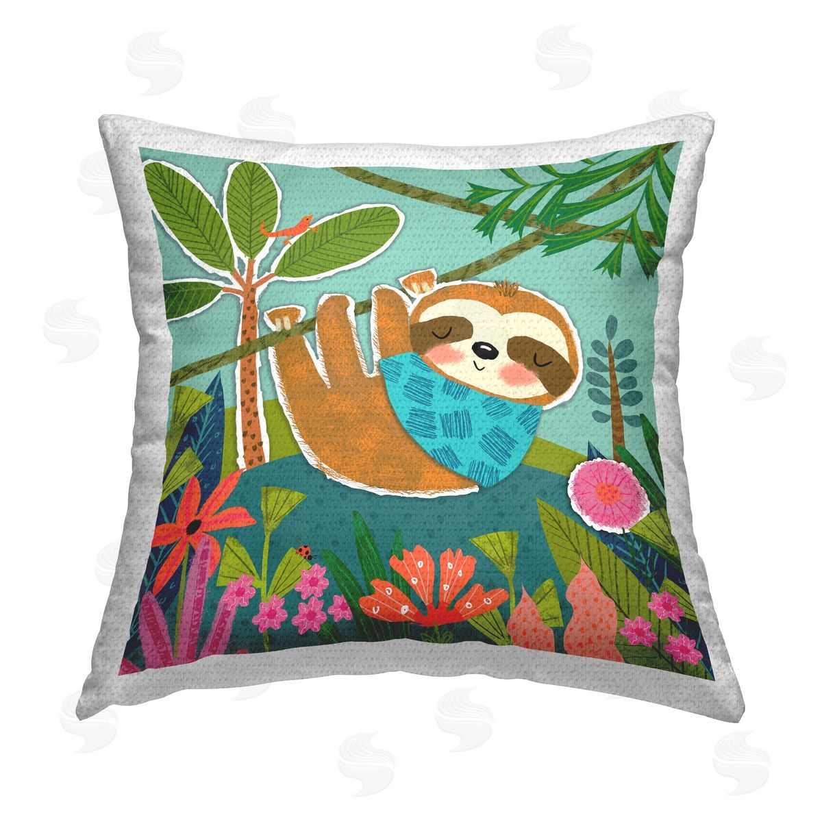 Tina Finn Sleepy Sloth in Nature Outdoor Quick-Dry Polyester Printed Throw Pillow