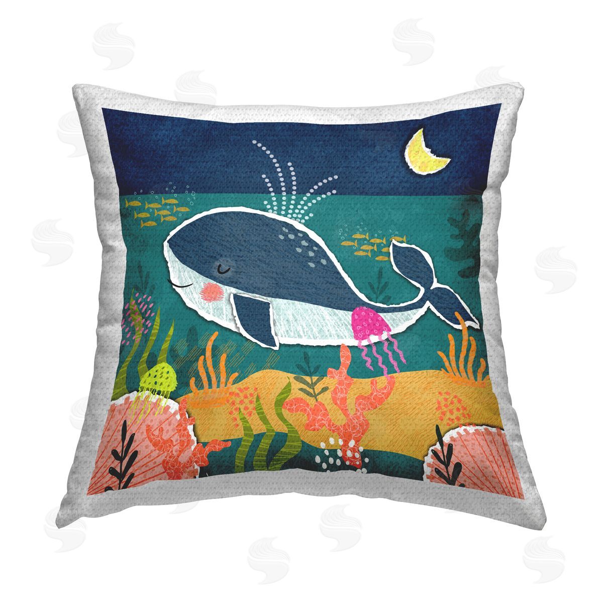 Tina Finn Whale At Nighttime Outdoor Quick-Dry Polyester Printed Throw Pillow