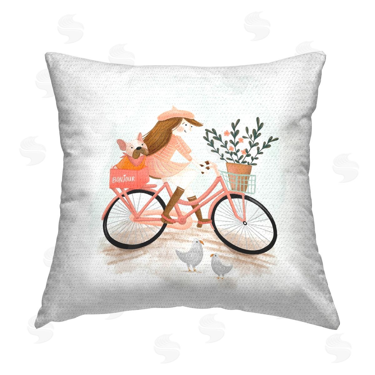 Fineapple Pair Paris Girl on Bike Outdoor Quick-Dry Polyester Printed Throw Pillow
