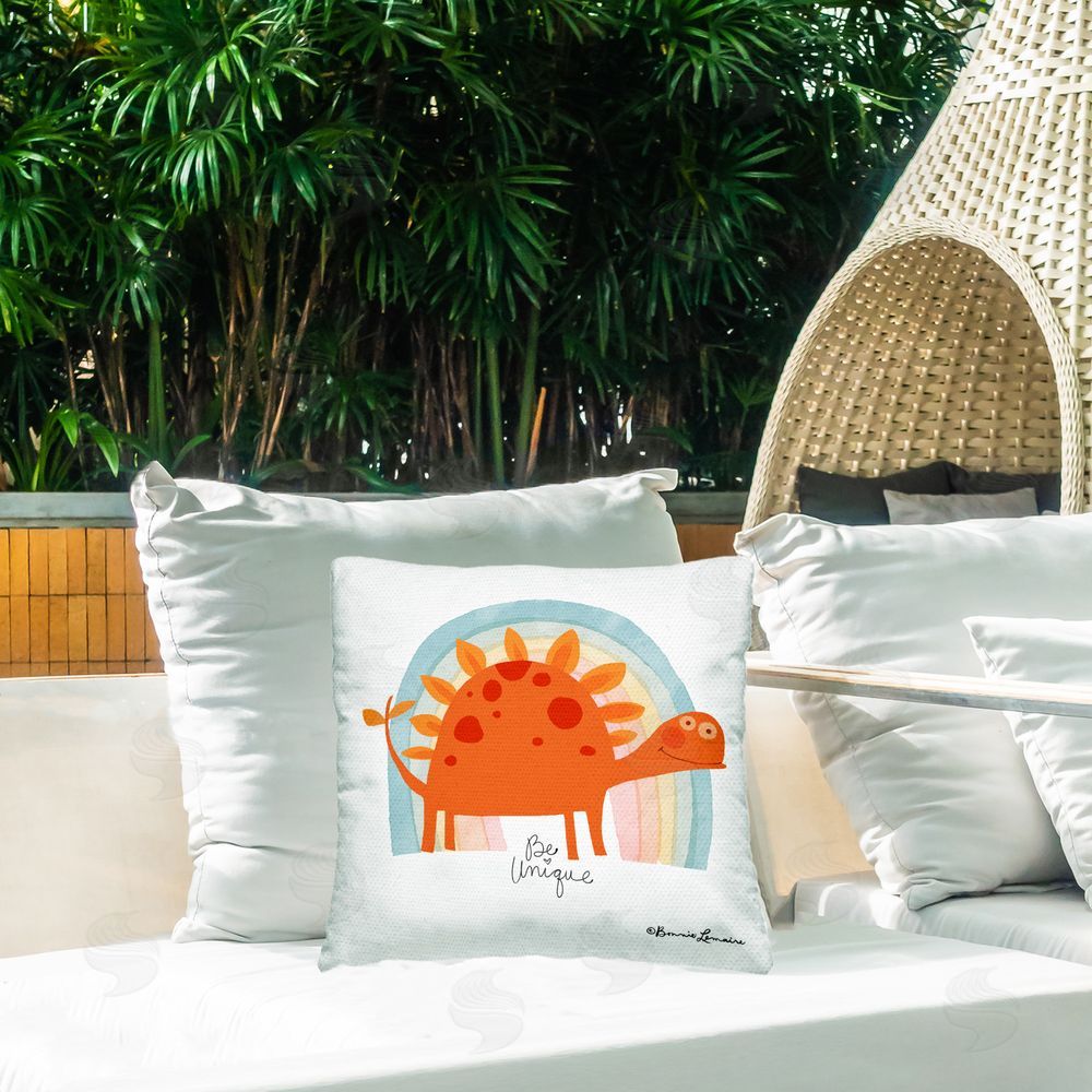 Bonnie Lemaire Be Unique Dinosaur Outdoor Quick-Dry Polyester Printed Throw Pillow in Back Yard