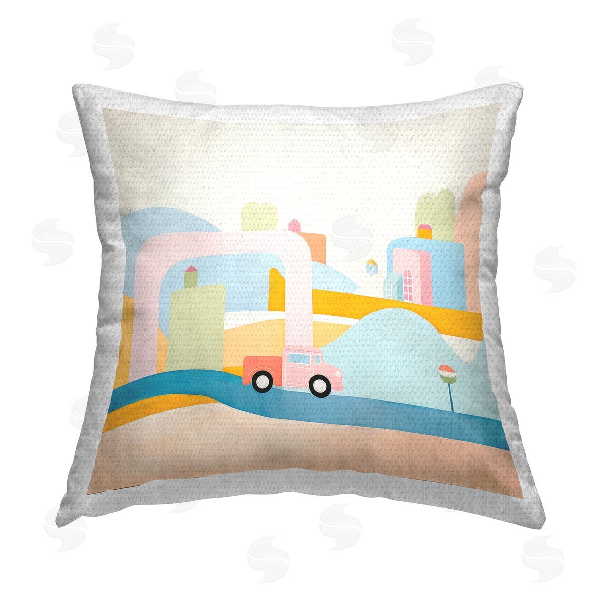 Lazar Studio Pastel Car in Landscape Outdoor Quick-Dry Polyester Printed Throw Pillow