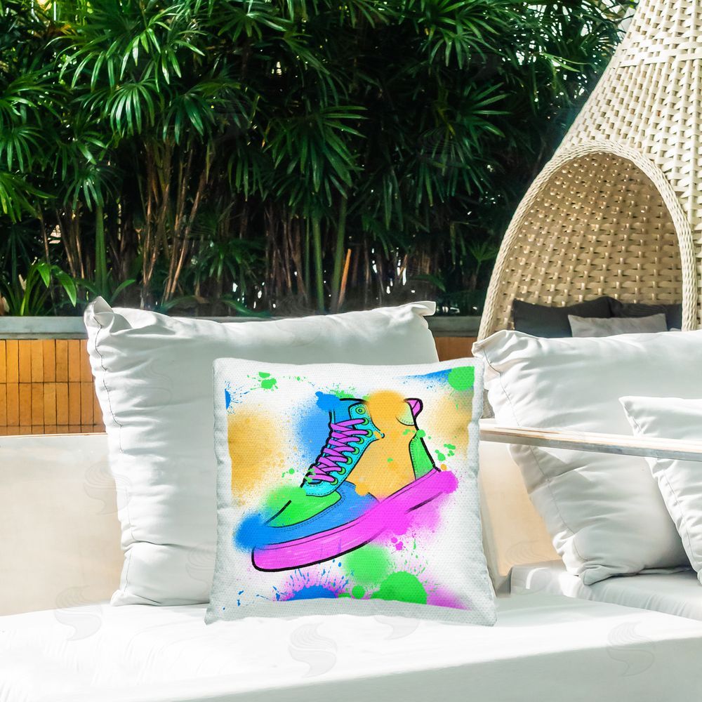 Marcus Prime Splattered Cool Sneakers Outdoor Quick-Dry Polyester Printed Throw Pillow in Back Yard