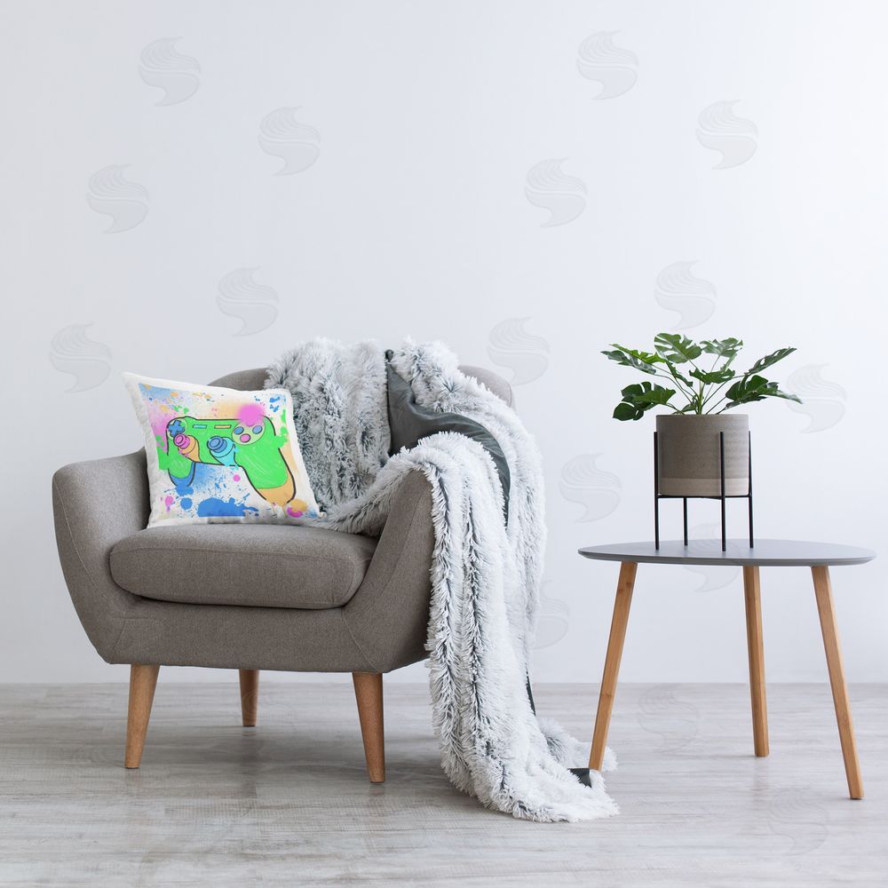 Marcus Prime Splattered Game Controller Printed Plush Polyester Throw Pillow On Chair