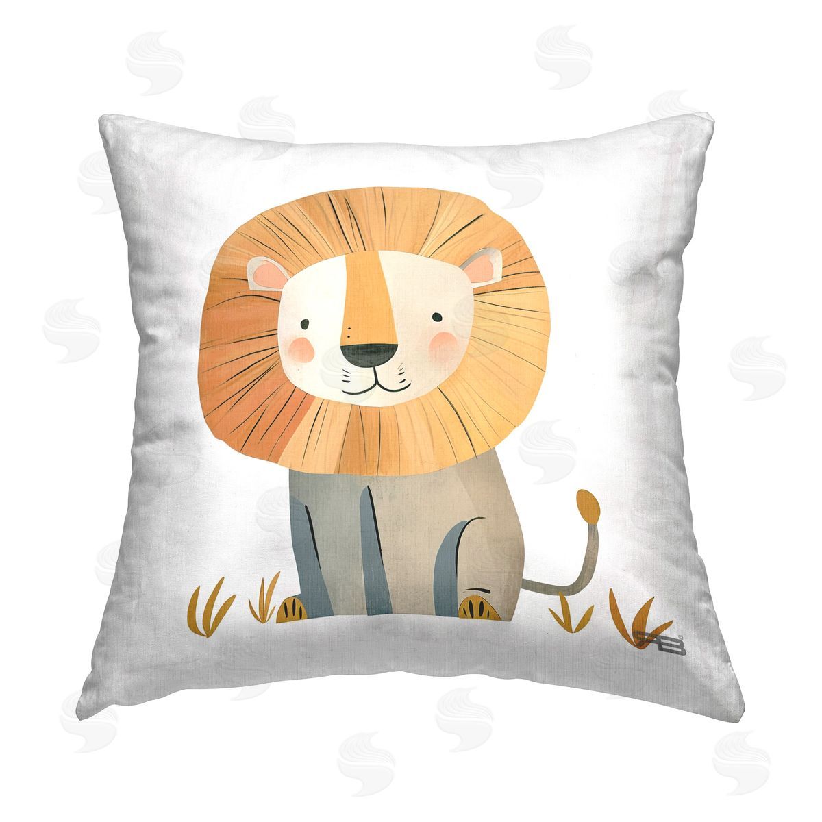 Roozbeh Bahramali Smiling Whimsical Lion Printed Plush Polyester Throw Pillow