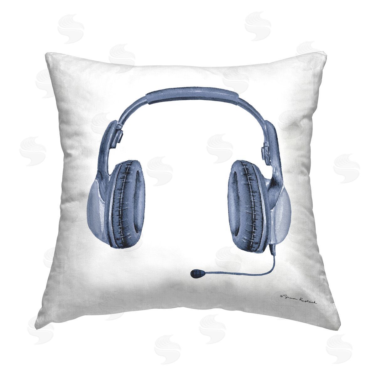 Sharon Kuplack Blue Gaming Headset Printed Plush Polyester Throw Pillow