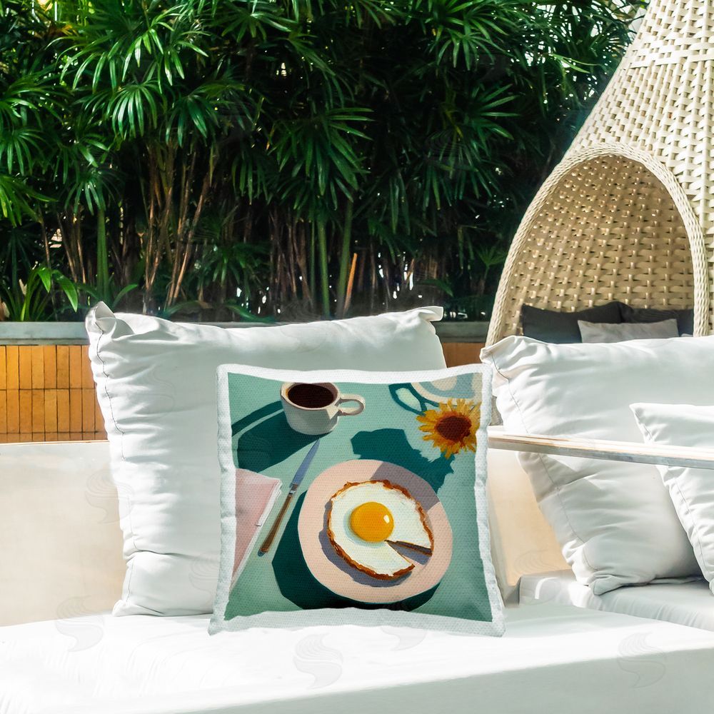 Walker Noble Breakfast Table Layout Outdoor Quick-Dry Polyester Printed Throw Pillow in Back Yard