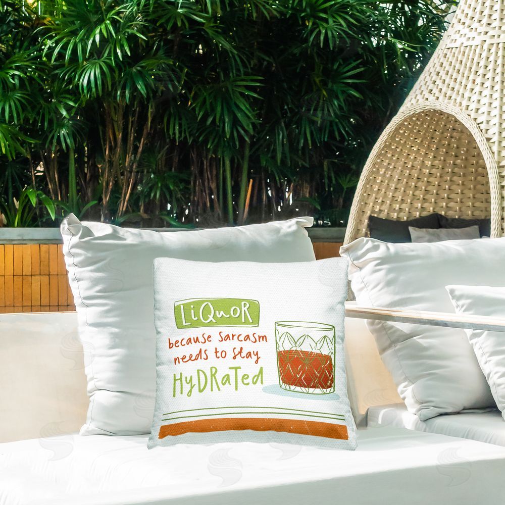 Courtney Morgenstern Funny Liquor Phrase Outdoor Quick-Dry Polyester Printed Throw Pillow in Back Yard