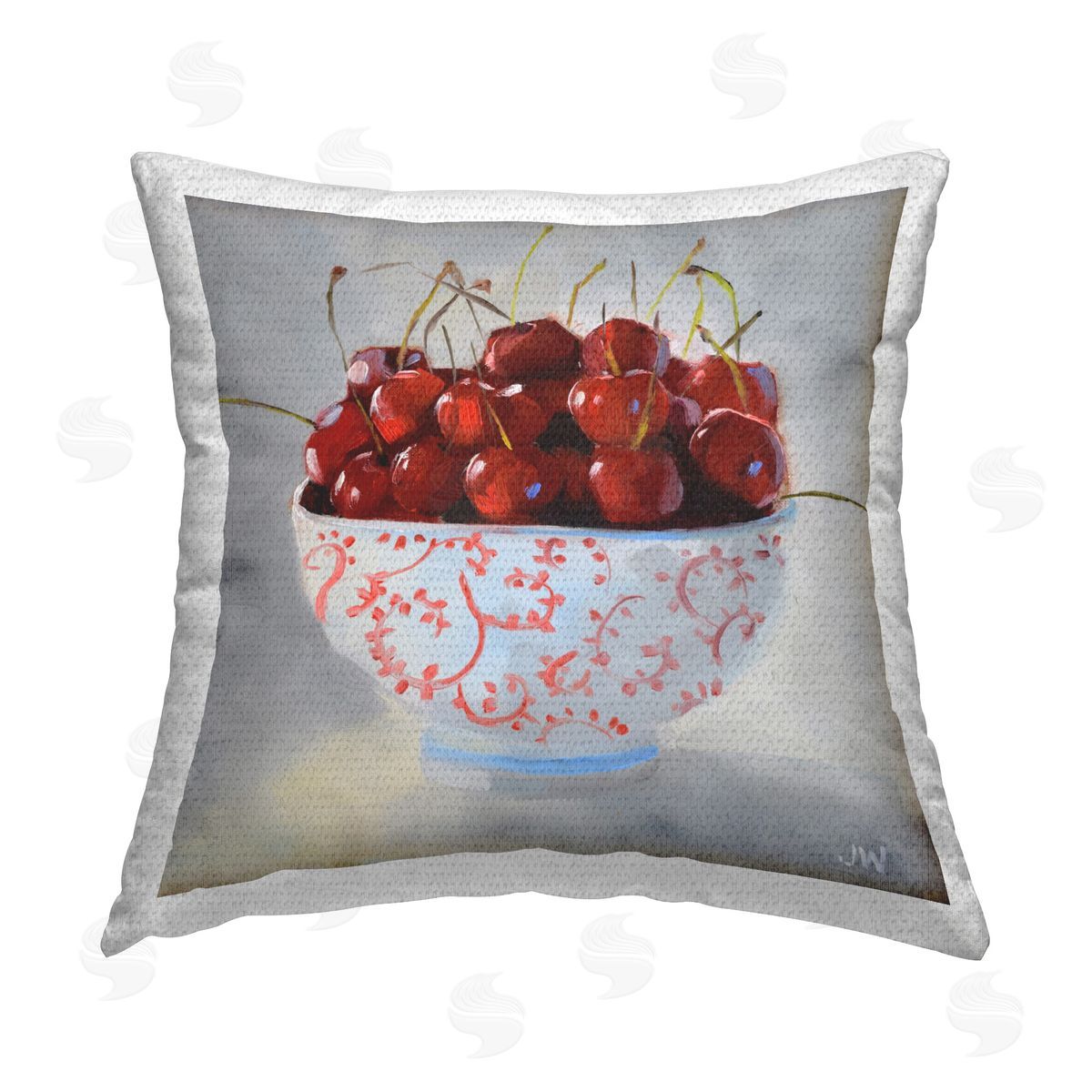 Jenny Westenhofer Cherries in Ornate Bowl Outdoor Quick-Dry Polyester Printed Throw Pillow