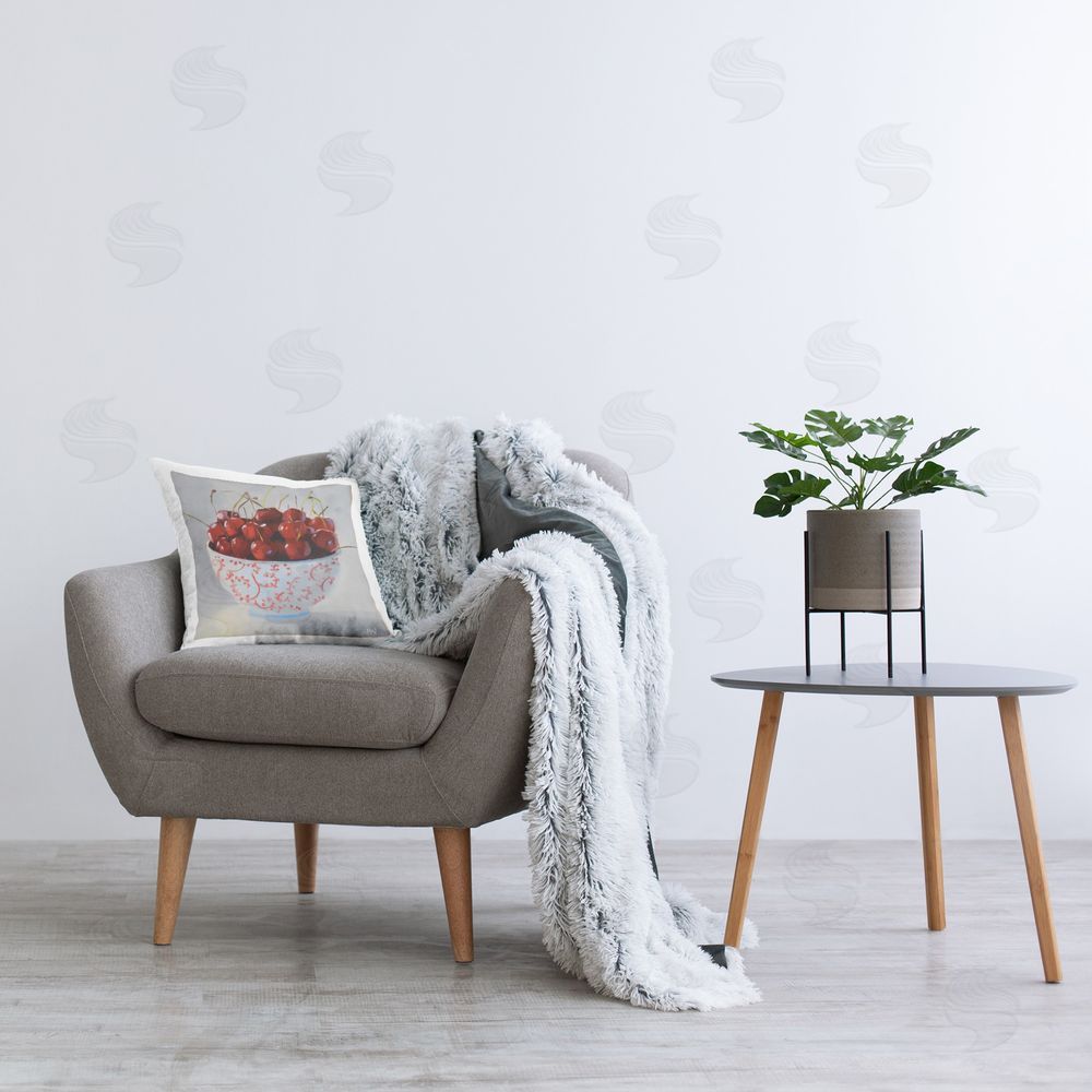 Jenny Westenhofer Cherries in Ornate Bowl Printed Plush Polyester Throw Pillow On Chair
