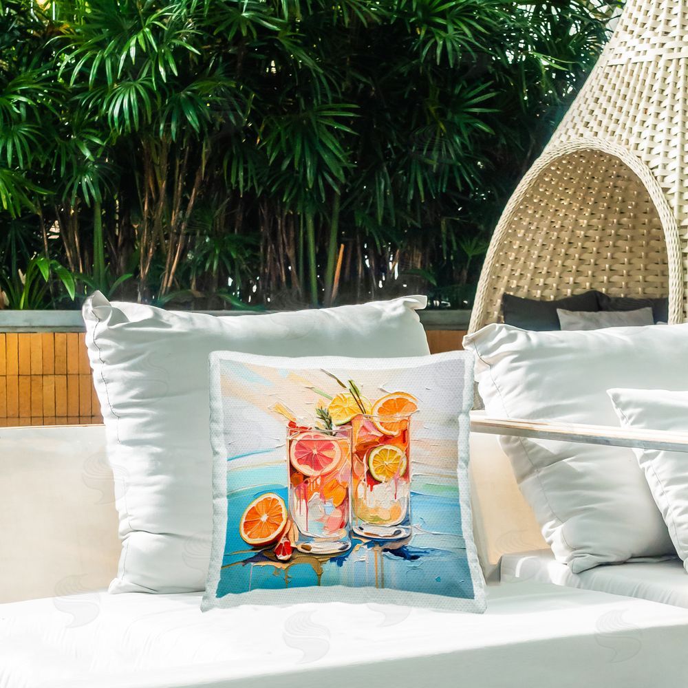 Irena Orlov Tropical Citrus Splash Outdoor Quick-Dry Polyester Printed Throw Pillow in Back Yard