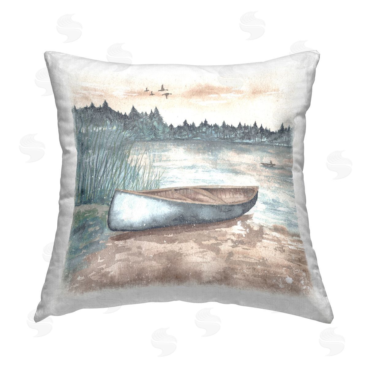 Elizabeth Medley Canoe on Lake Shore Printed Plush Polyester Throw Pillow