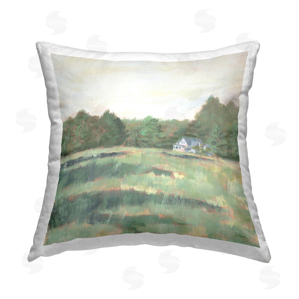 Sue Schlabach Farmhouse Across Meadow Printed Plush Polyester Throw Pillow