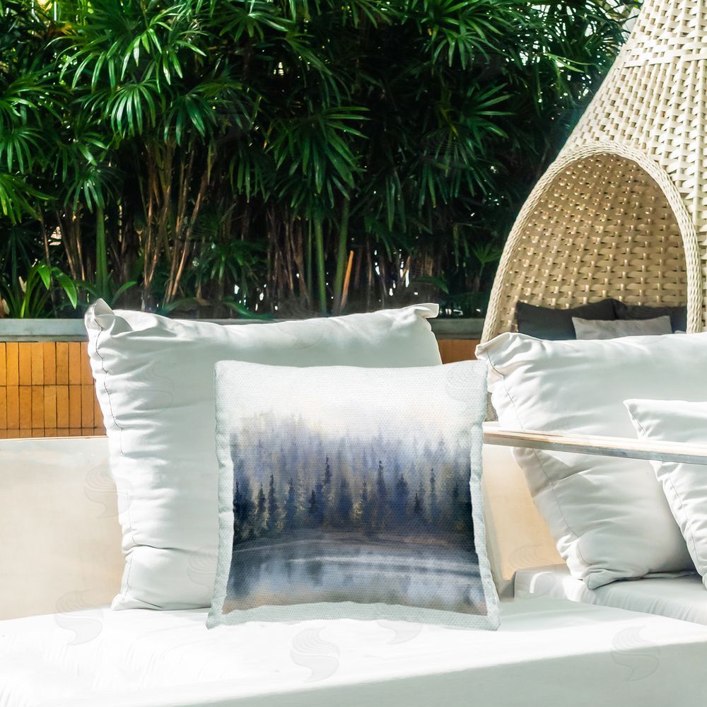 Danhui Nai Misty Gray Forest Outdoor Quick-Dry Polyester Printed Throw Pillow in Back Yard
