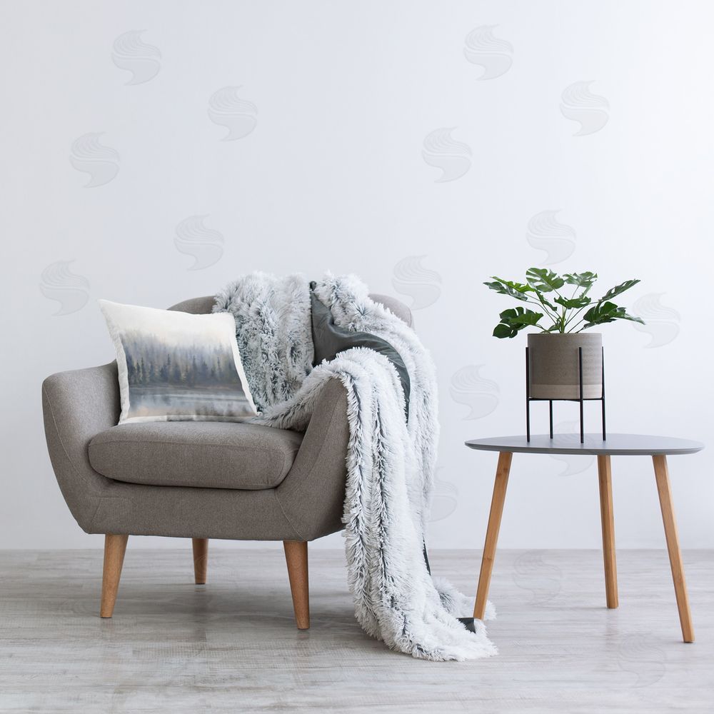 Danhui Nai Misty Gray Forest Printed Plush Polyester Throw Pillow On Chair